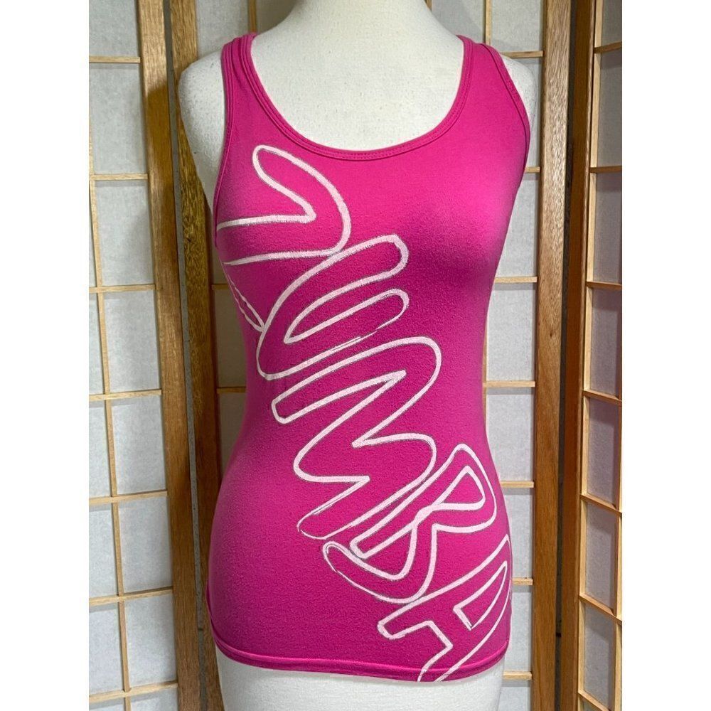 Zumba Med Pink Graphic Racerback Tank Top Dance Fitness Workout Cotton Stretch